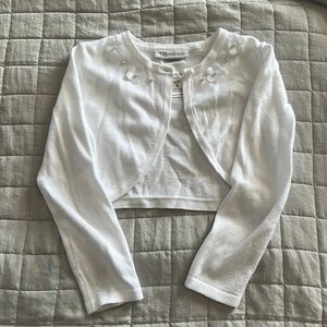 Bonnie Jean Perl and flower detail white color cardigan